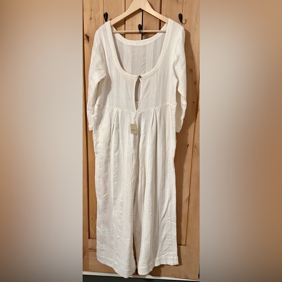 NEW NWT FREE PEOPLE Shiloh Cotton Linen Jumpsuit Ivory - Picture 7 of 9